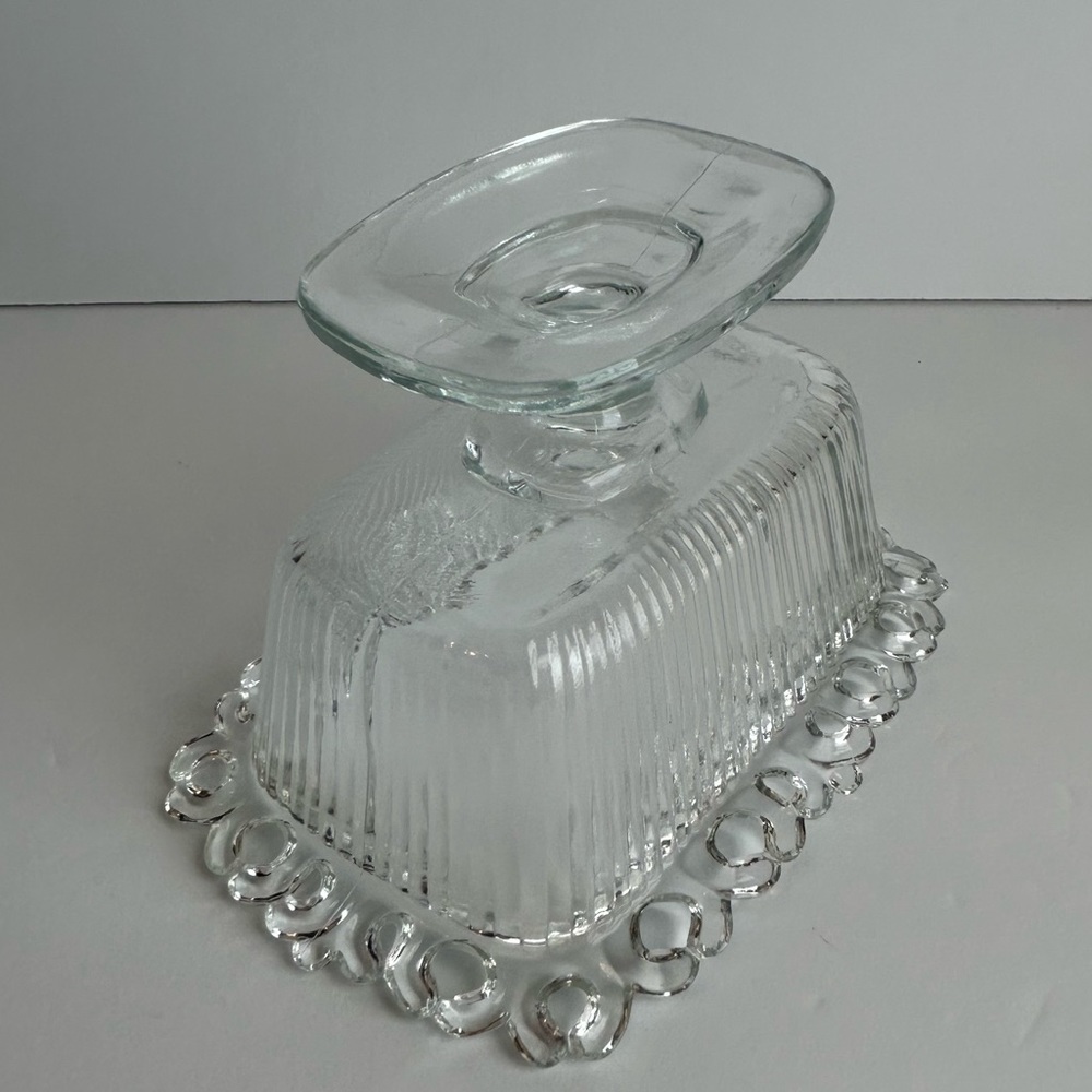 Vintage Indiana Clear Glass Ribbed Footed Lace Edge Lidded Candy Dish - Picture 9 of 10
